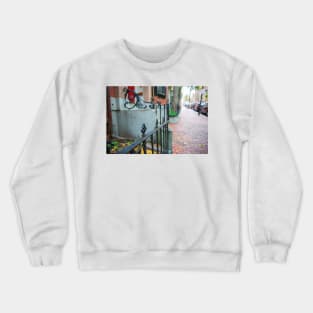 Selective focus on foreground in street scene in plush residential suburb in Boston New England Crewneck Sweatshirt